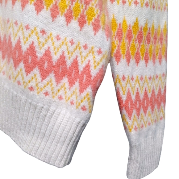 J. Crew Pink Orange Geometric Stripe Cashmere Crew Sweater Women's Size Medium - Picture 5 of 10